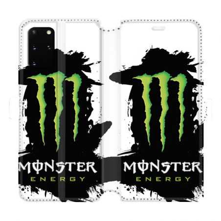 Housse cuir portefeuille pour Samsung Galaxy S20 Plus Monster Energy tache