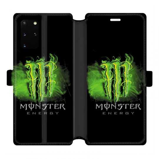 Housse cuir portefeuille pour Samsung Galaxy S20 Plus Monster Energy Vert