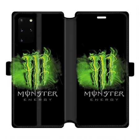 Housse cuir portefeuille pour Samsung Galaxy S20 Plus Monster Energy Vert