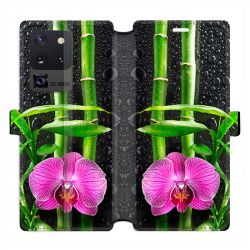 Housse cuir portefeuille pour Samsung Galaxy S20 Ultra orchidee bambou