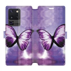 Housse cuir portefeuille pour Samsung Galaxy S20 Ultra papillons violet et blanc