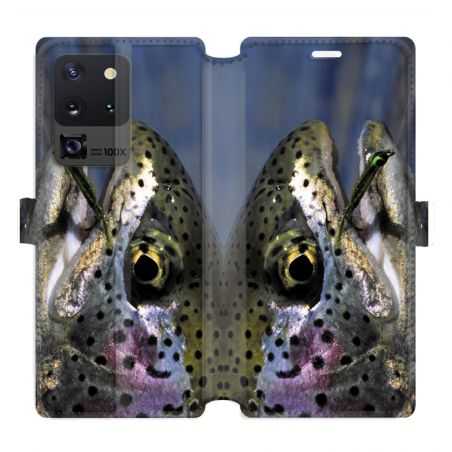 Housse cuir portefeuille pour Samsung Galaxy S20 Ultra peche truite