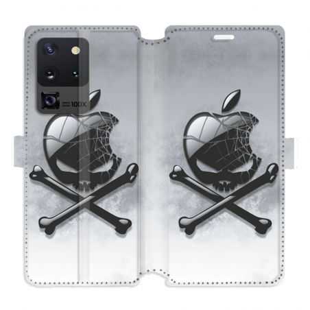 Housse cuir portefeuille pour Samsung Galaxy S20 Ultra Pomme Tete mort