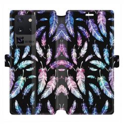 Housse cuir portefeuille pour Samsung Galaxy S20 Ultra Psychedelic Plume