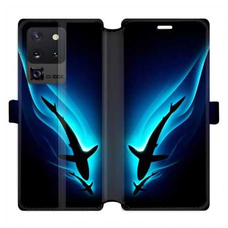 Housse cuir portefeuille pour Samsung Galaxy S20 Ultra Requin Noir