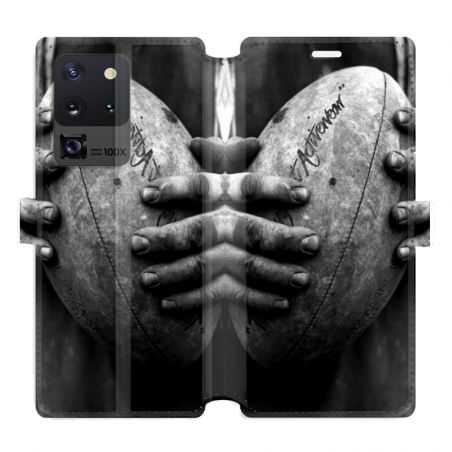 Housse cuir portefeuille pour Samsung Galaxy S20 Ultra Rugby ballon vintage