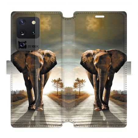 Housse cuir portefeuille pour Samsung Galaxy S20 Ultra savane Elephant route