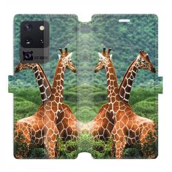 Housse cuir portefeuille pour Samsung Galaxy S20 Ultra savane Girafe Duo