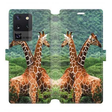 Housse cuir portefeuille pour Samsung Galaxy S20 Ultra savane Girafe Duo