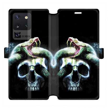 Housse cuir portefeuille pour Samsung Galaxy S20 Ultra serpent crane