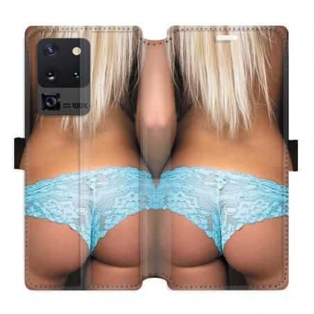 Housse cuir portefeuille pour Samsung Galaxy S20 Ultra Sexy tanga bleu