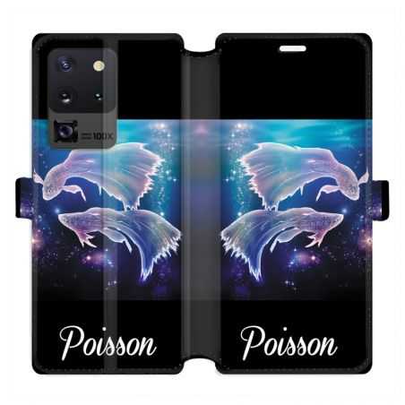 Housse cuir portefeuille pour Samsung Galaxy S20 Ultra signe zodiaque 2 Poisson