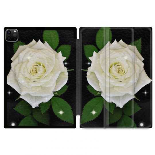 Housse Smart Cover pour Ipad 11 Pro 2020 Fleur Rose Blanche