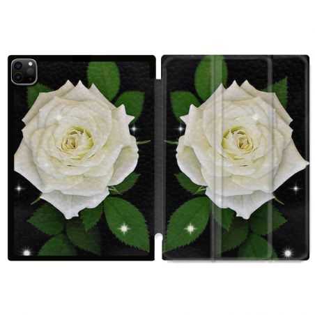 Housse Smart Cover pour Ipad 11 Pro 2020 Fleur Rose Blanche