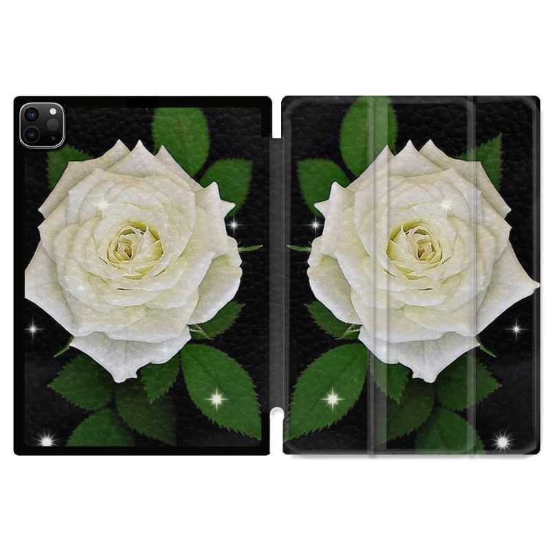 Housse Smart Cover pour Ipad 11 Pro 2020 Fleur Rose Blanche