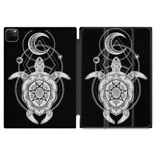 Housse Smart Cover pour Ipad 11 Pro 2020 Animaux Maori Tortue Noir
