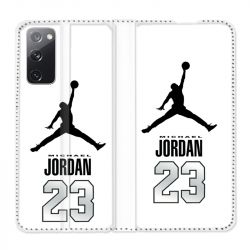 Housse Cuir Portefeuille Pour Samsung Galaxy S20 FE / S20FE Jordan 23 Blanc