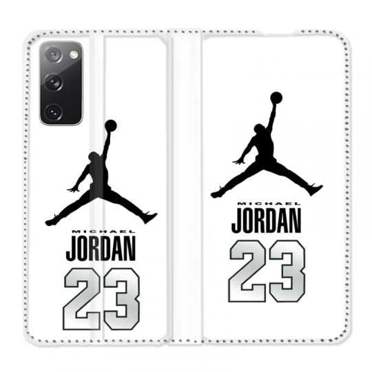Housse Cuir Portefeuille Pour Samsung Galaxy S20 FE / S20FE Jordan 23 Blanc