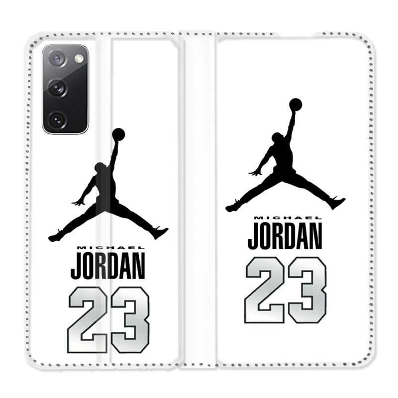 Housse Cuir Portefeuille Pour Samsung Galaxy S20 FE / S20FE Jordan 23 Blanc