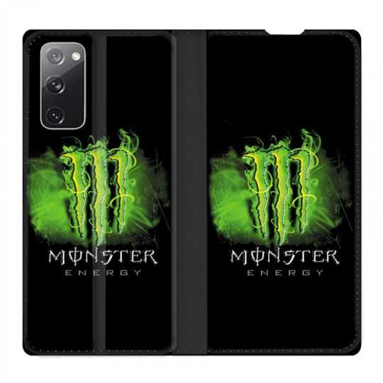 Housse Cuir Portefeuille Pour Samsung Galaxy S20 FE / S20FE Monster Energy Vert