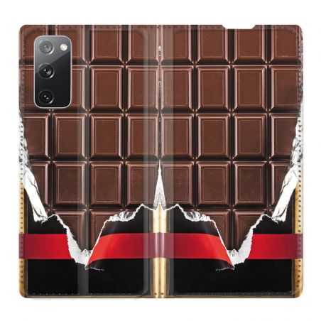 Housse Cuir Portefeuille Pour Samsung Galaxy S20 FE / S20FE Trompe Oeil Chocolat