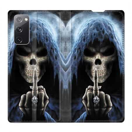 Housse Cuir Portefeuille Pour Samsung Galaxy S20 FE / S20FE Tete de Mort Doigt