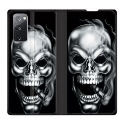 Housse Cuir Portefeuille Pour Samsung Galaxy S20 FE / S20FE Tete de Mort Fume