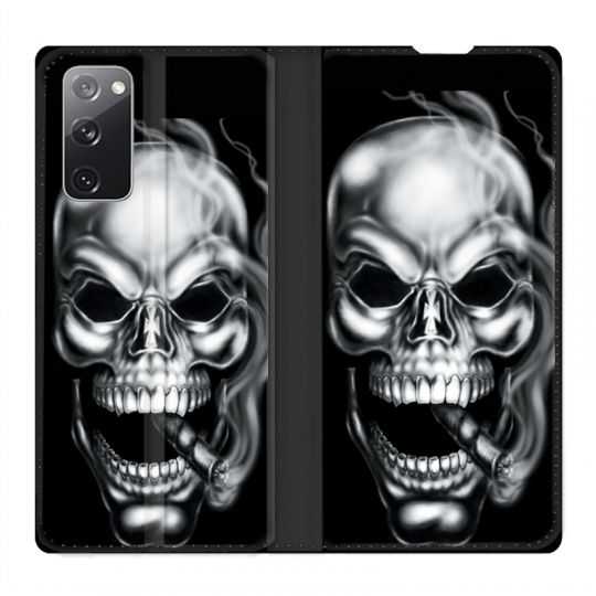 Housse Cuir Portefeuille Pour Samsung Galaxy S20 FE / S20FE Tete de Mort Fume