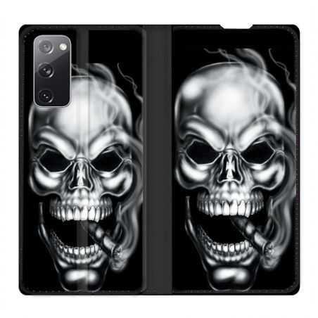 Housse Cuir Portefeuille Pour Samsung Galaxy S20 FE / S20FE Tete de Mort Fume