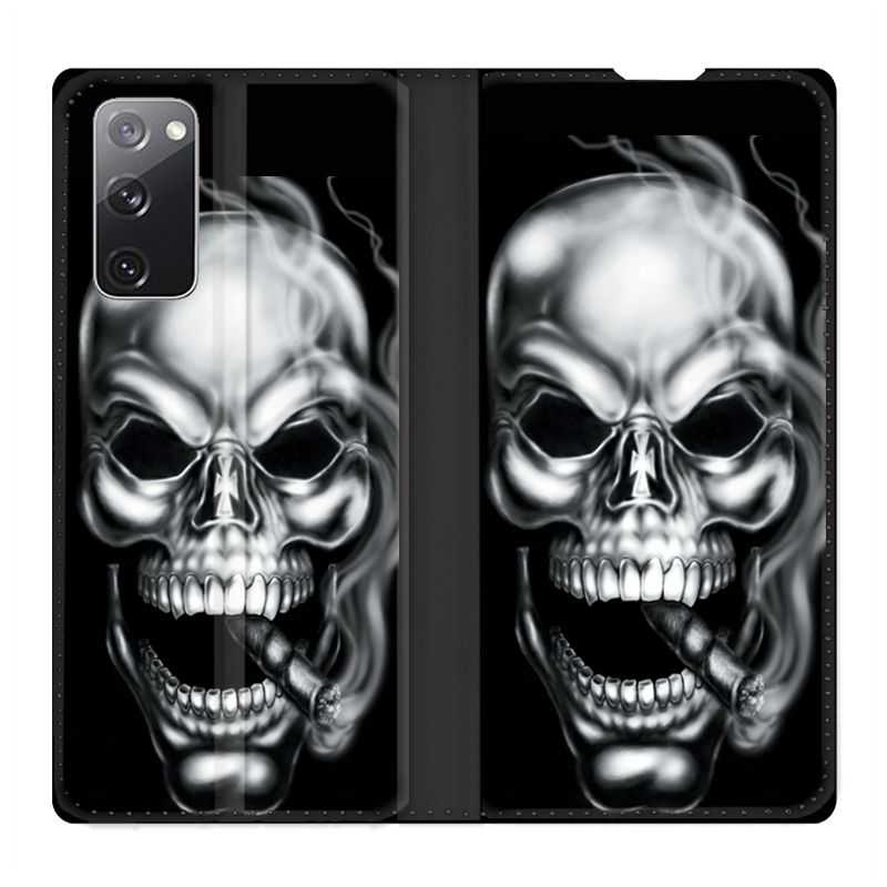 Housse Cuir Portefeuille Pour Samsung Galaxy S20 FE / S20FE Tete de Mort Fume