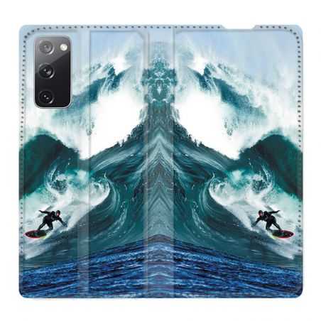 Housse Cuir Portefeuille Pour Samsung Galaxy S20 FE / S20FE Surf Vague