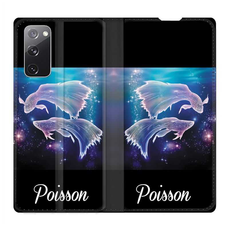 Housse Cuir Portefeuille Pour Samsung Galaxy S20 FE / S20FE Signe Zodiaque 2 Poisson