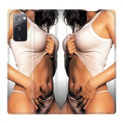 Housse Cuir Portefeuille Pour Samsung Galaxy S20 FE / S20FE Sexy Tee Shirt Blanc