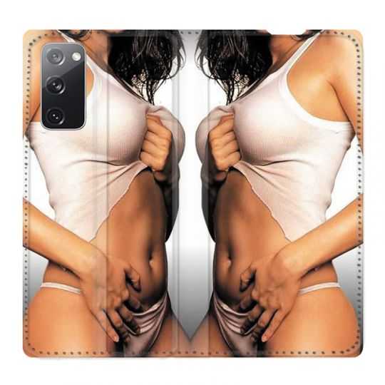 Housse Cuir Portefeuille Pour Samsung Galaxy S20 FE / S20FE Sexy Tee Shirt Blanc