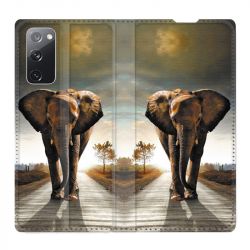 Housse Cuir Portefeuille Pour Samsung Galaxy S20 FE / S20FE Savane Elephant Route