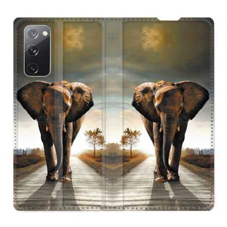 Housse Cuir Portefeuille Pour Samsung Galaxy S20 FE / S20FE Savane Elephant Route