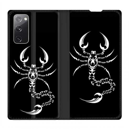Housse Cuir Portefeuille Pour Samsung Galaxy S20 FE / S20FE Scorpion Noir