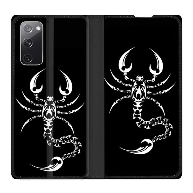 Housse Cuir Portefeuille Pour Samsung Galaxy S20 FE / S20FE Scorpion Noir