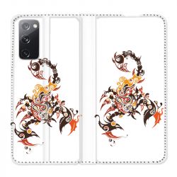 Housse Cuir Portefeuille Pour Samsung Galaxy S20 FE / S20FE Scorpion Blanc