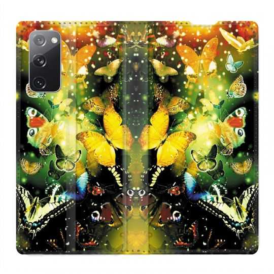 Housse Cuir Portefeuille Pour Samsung Galaxy S20 FE / S20FE Papillon Jaune