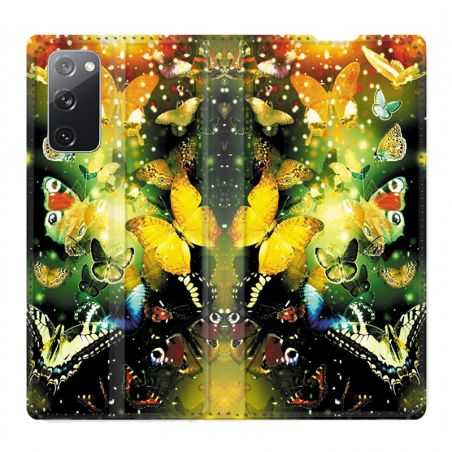 Housse Cuir Portefeuille Pour Samsung Galaxy S20 FE / S20FE Papillon Jaune