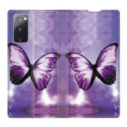 Housse Cuir Portefeuille Pour Samsung Galaxy S20 FE / S20FE Papillon Violet et Blanc
