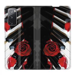 Housse Cuir Portefeuille Pour Samsung Galaxy S20 FE / S20FE Musique Rose Piano