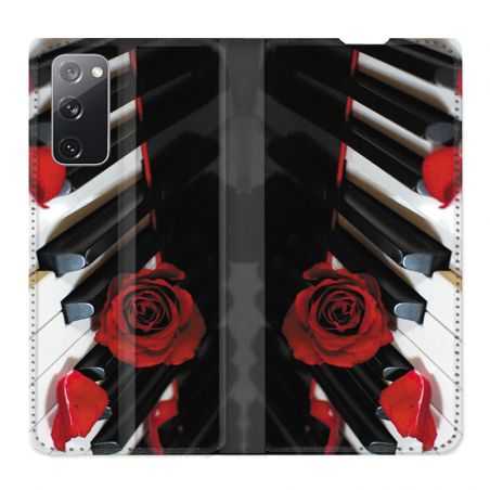 Housse Cuir Portefeuille Pour Samsung Galaxy S20 FE / S20FE Musique Rose Piano