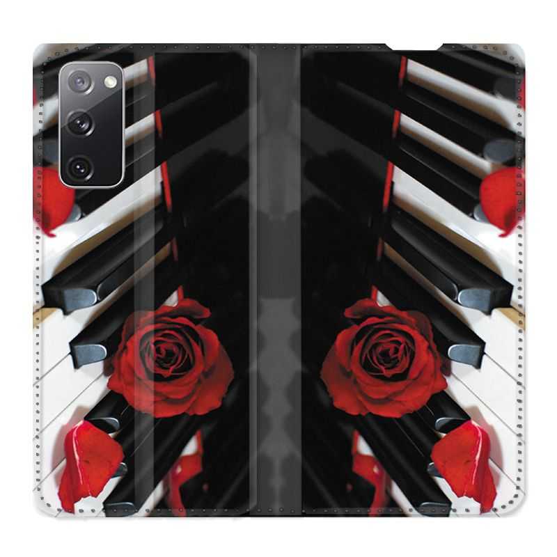 Housse Cuir Portefeuille Pour Samsung Galaxy S20 FE / S20FE Musique Rose Piano