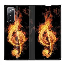 Housse Cuir Portefeuille Pour Samsung Galaxy S20 FE / S20FE Musique Clé Sol Feu N