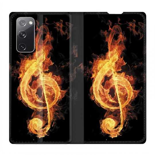Housse Cuir Portefeuille Pour Samsung Galaxy S20 FE / S20FE Musique Clé Sol Feu N