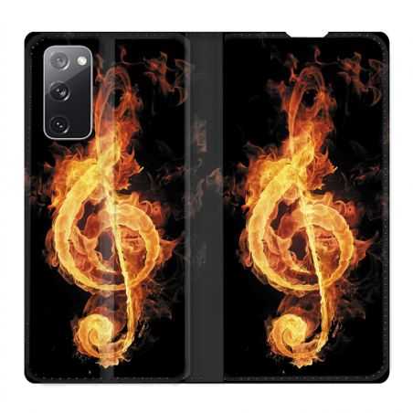 Housse Cuir Portefeuille Pour Samsung Galaxy S20 FE / S20FE Musique Clé Sol Feu N