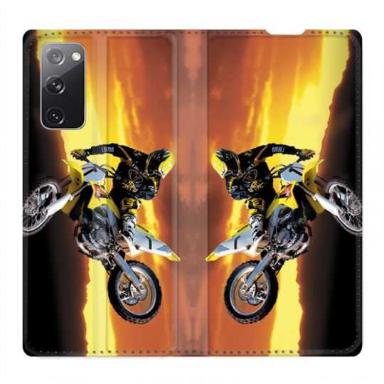 Housse Cuir Portefeuille Pour Samsung Galaxy S20 FE / S20FE Moto Cross Noir