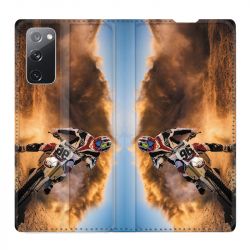 Housse Cuir Portefeuille Pour Samsung Galaxy S20 FE / S20FE Moto Cross Blanc